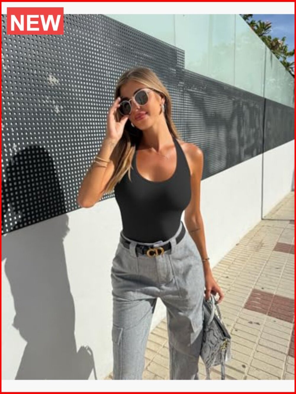 Halter Neck Bodysuit 2 Pack Sleeveless Shapewear One Piece Leotard Going Out - Picture 6 of 6